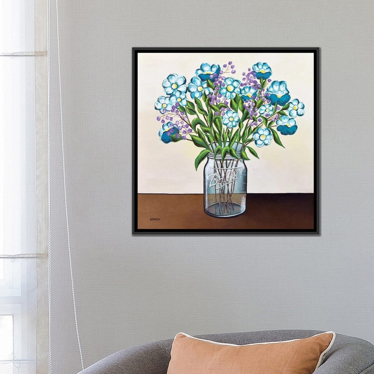 iCanvas "Flowers in Mason Jar" by Helen Janow Miqueo Framed Canvas Print