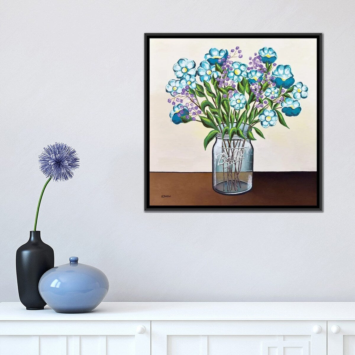 iCanvas "Flowers in Mason Jar" by Helen Janow Miqueo Framed Canvas Print