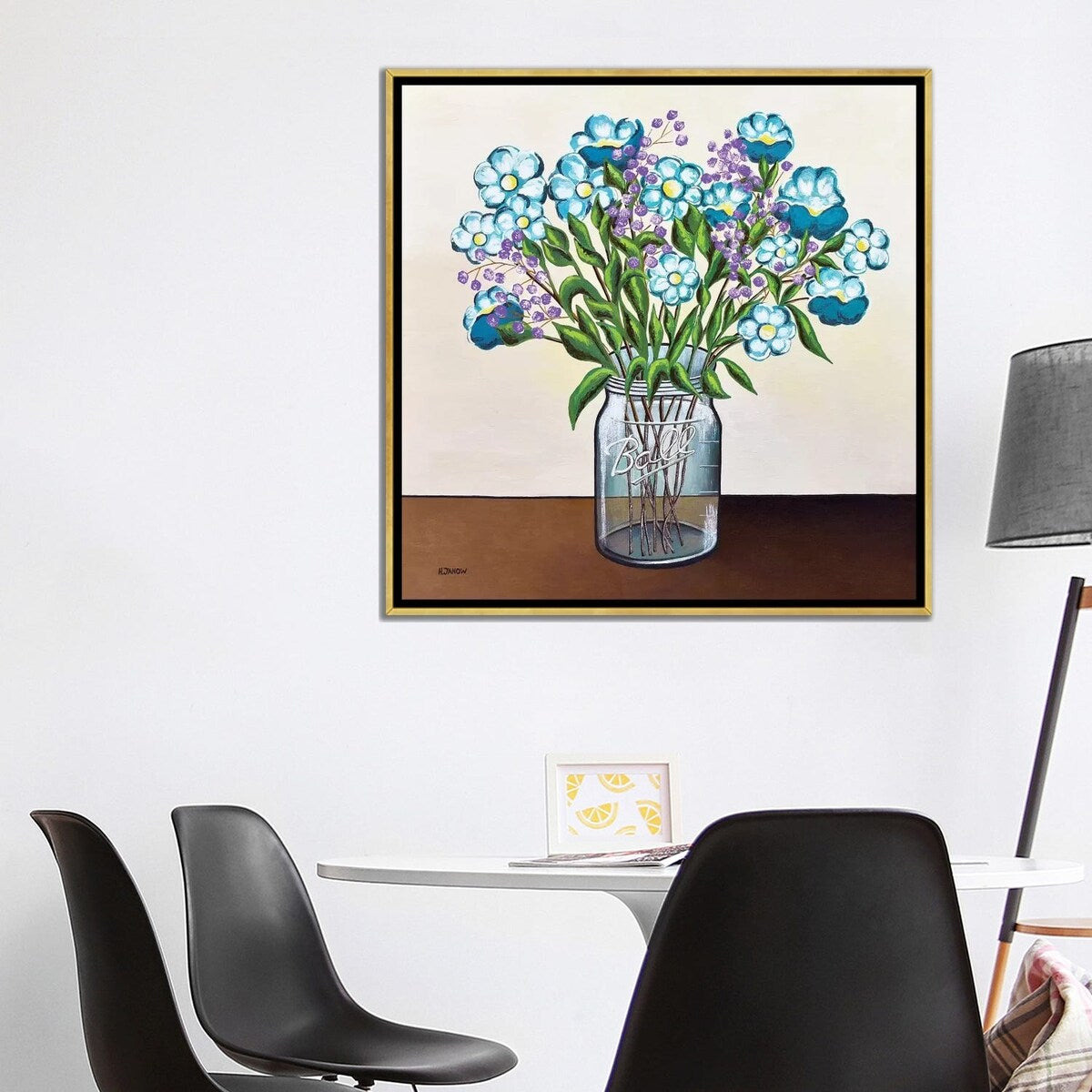 iCanvas "Flowers in Mason Jar" by Helen Janow Miqueo Framed Canvas Print