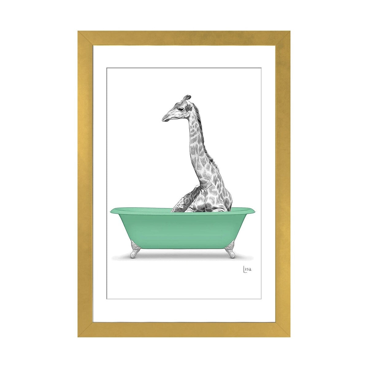 iCanvas "Giraffe In Green Bathtub" by Printable Lisa's Pets