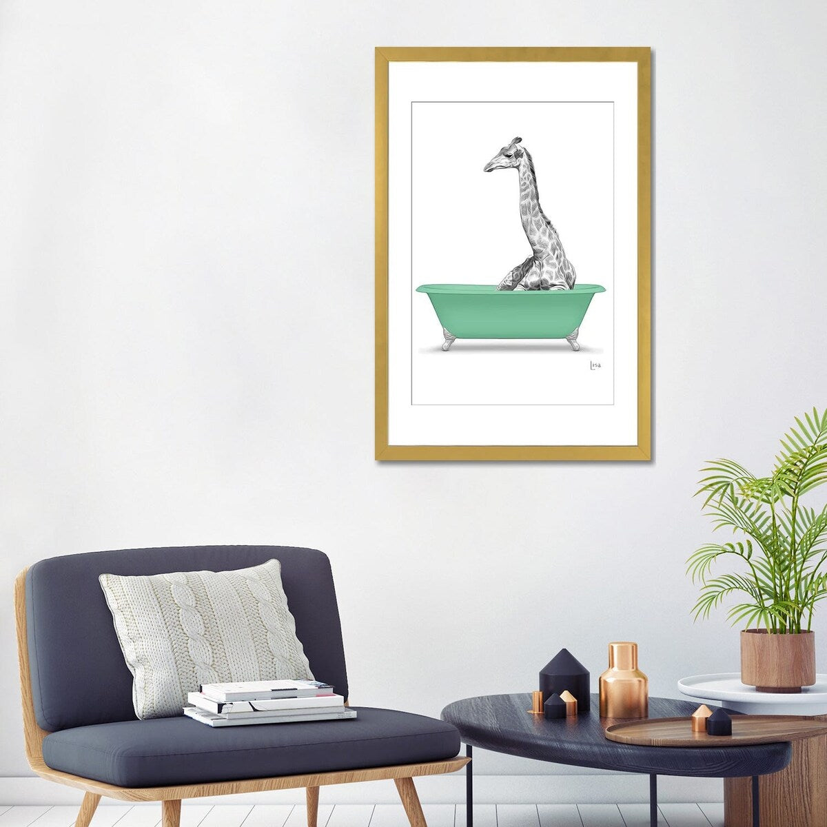 iCanvas "Giraffe In Green Bathtub" by Printable Lisa's Pets
