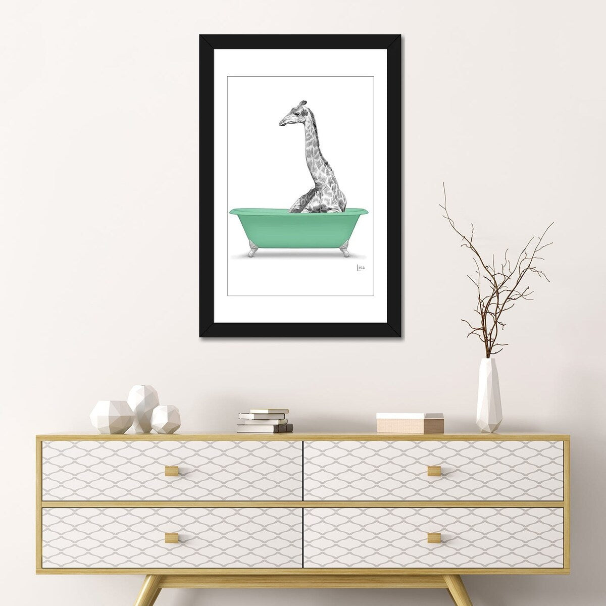 iCanvas "Giraffe In Green Bathtub" by Printable Lisa's Pets
