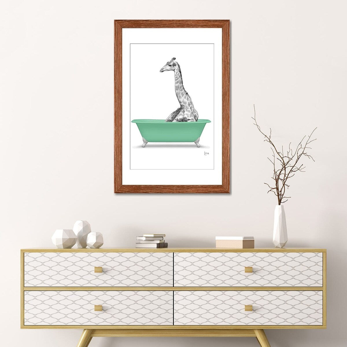 iCanvas "Giraffe In Green Bathtub" by Printable Lisa's Pets