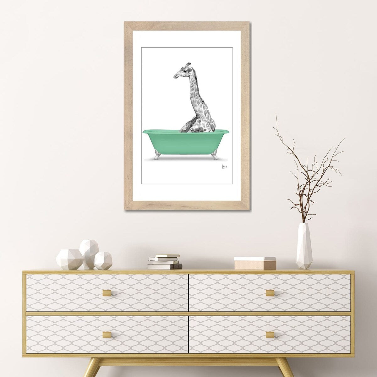 iCanvas "Giraffe In Green Bathtub" by Printable Lisa's Pets