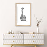 iCanvas "Giraffe In The Tub Bw" by Printable Lisa's Pets