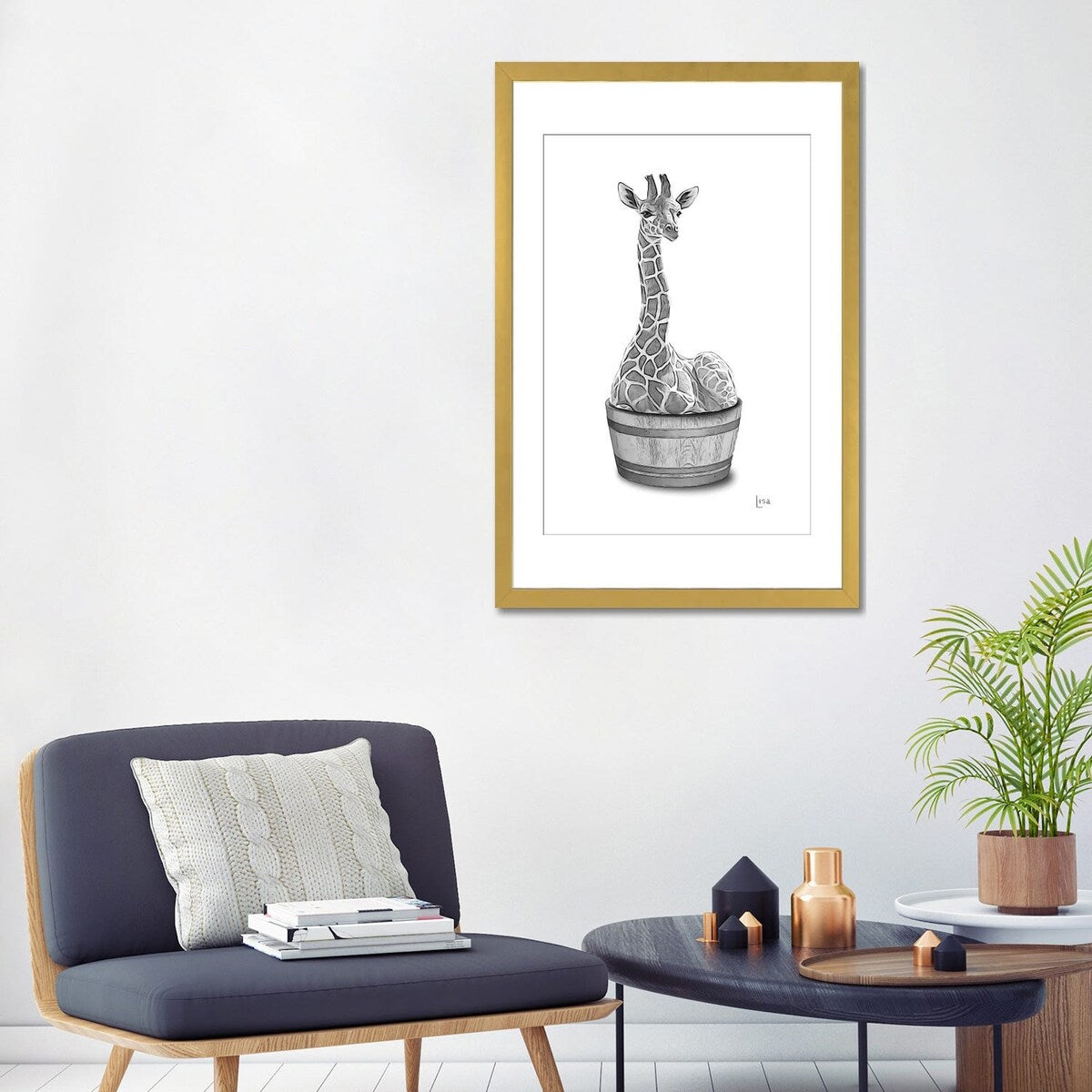 iCanvas "Giraffe In The Tub Bw" by Printable Lisa's Pets