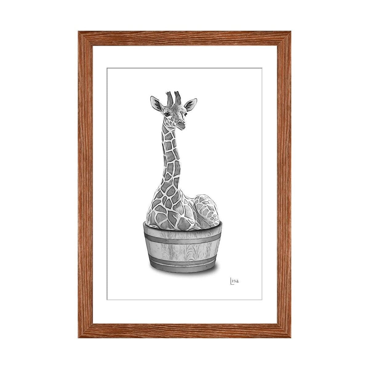 iCanvas "Giraffe In The Tub Bw" by Printable Lisa's Pets