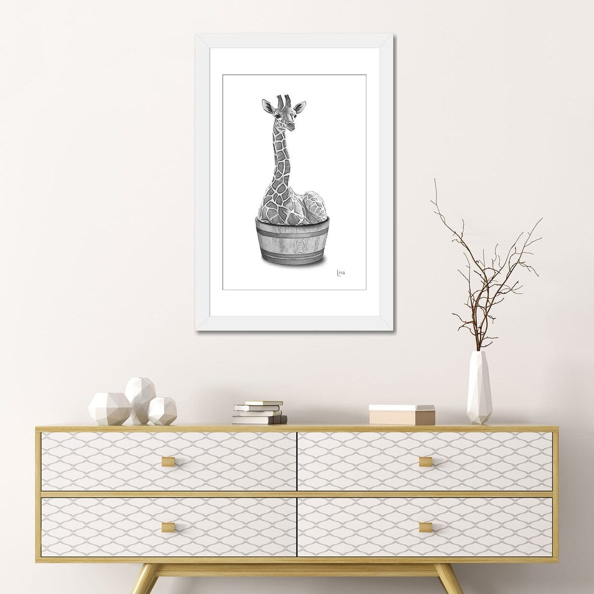 iCanvas "Giraffe In The Tub Bw" by Printable Lisa's Pets