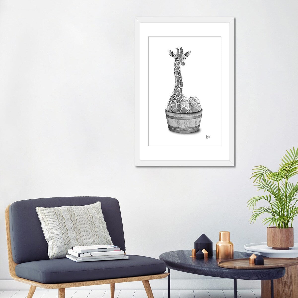 iCanvas "Giraffe In The Tub Bw" by Printable Lisa's Pets