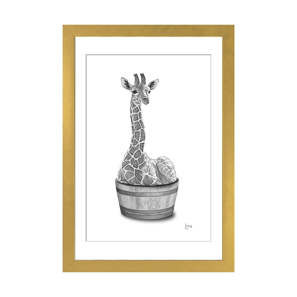 iCanvas "Giraffe In The Tub Bw" by Printable Lisa's Pets