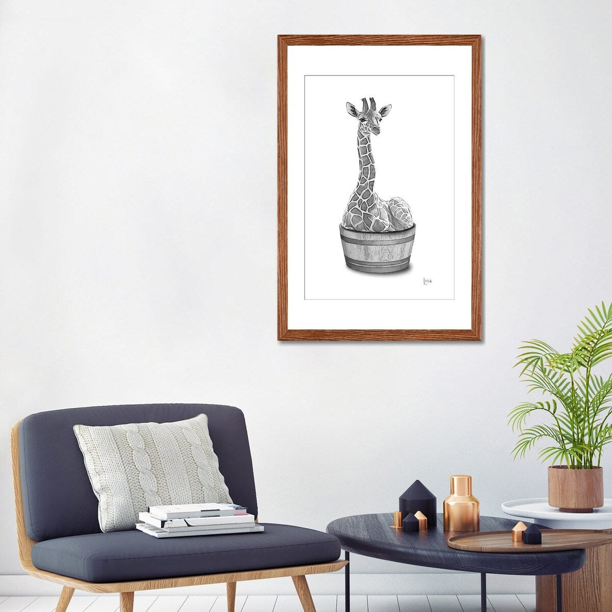 iCanvas "Giraffe In The Tub Bw" by Printable Lisa's Pets