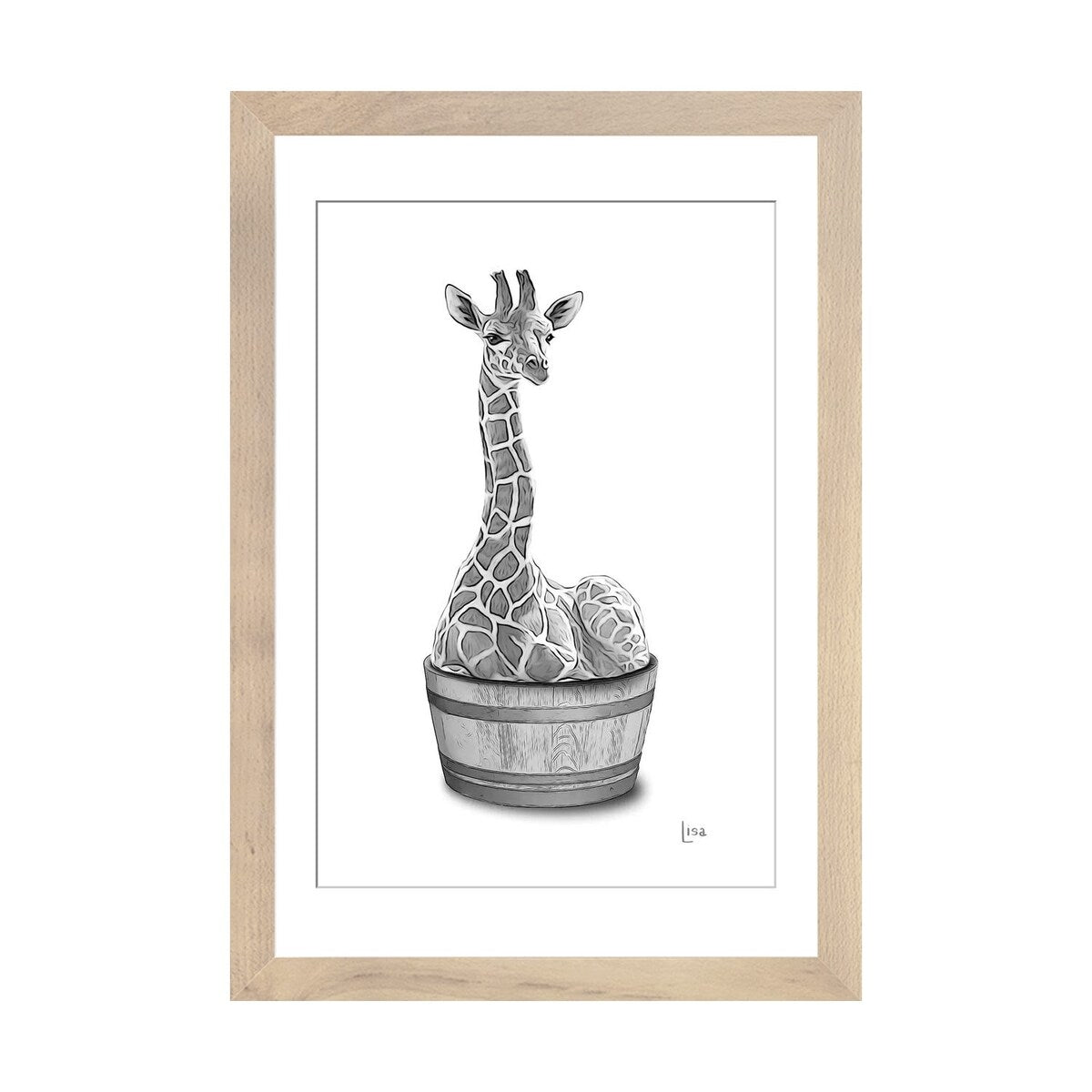 iCanvas "Giraffe In The Tub Bw" by Printable Lisa's Pets