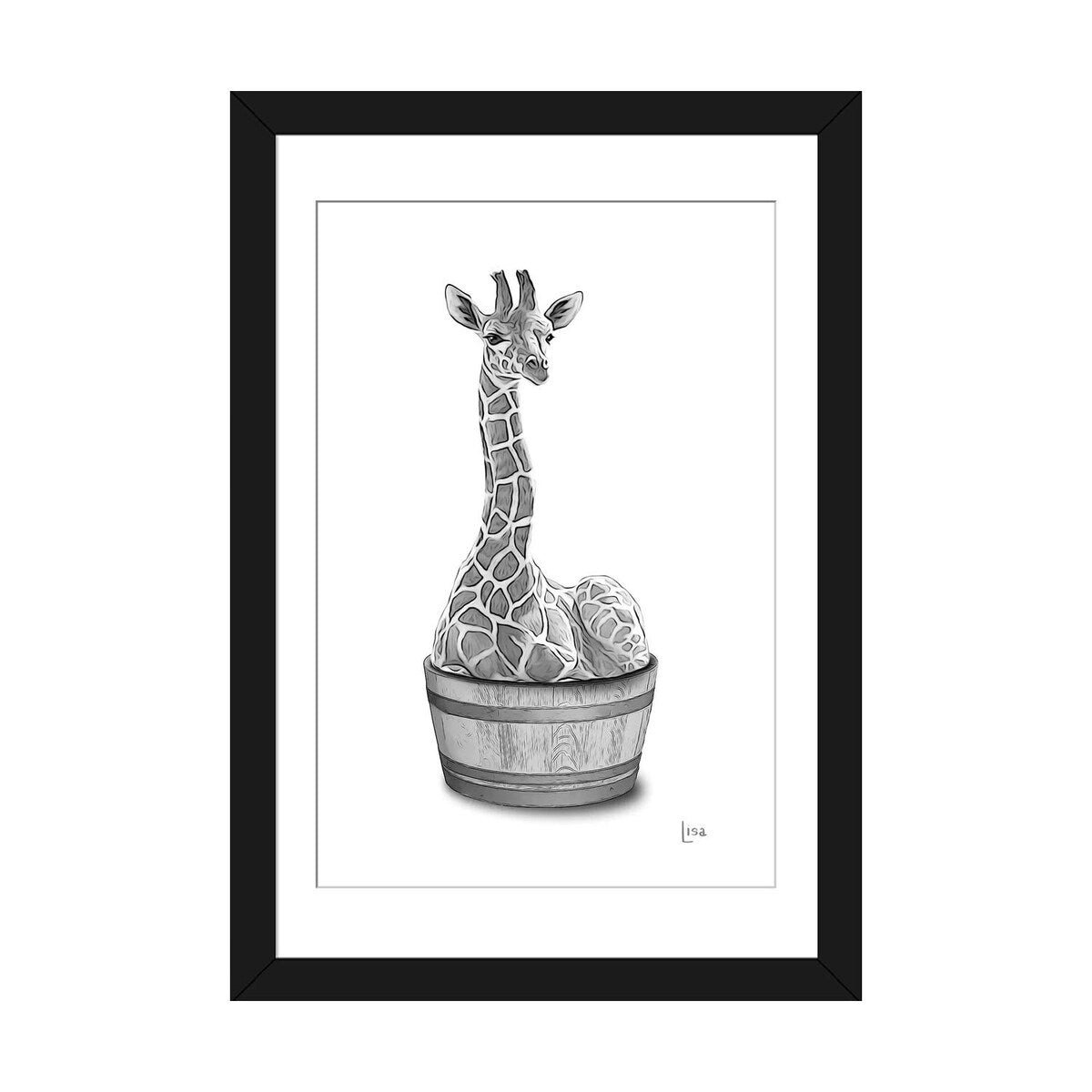 iCanvas "Giraffe In The Tub Bw" by Printable Lisa's Pets