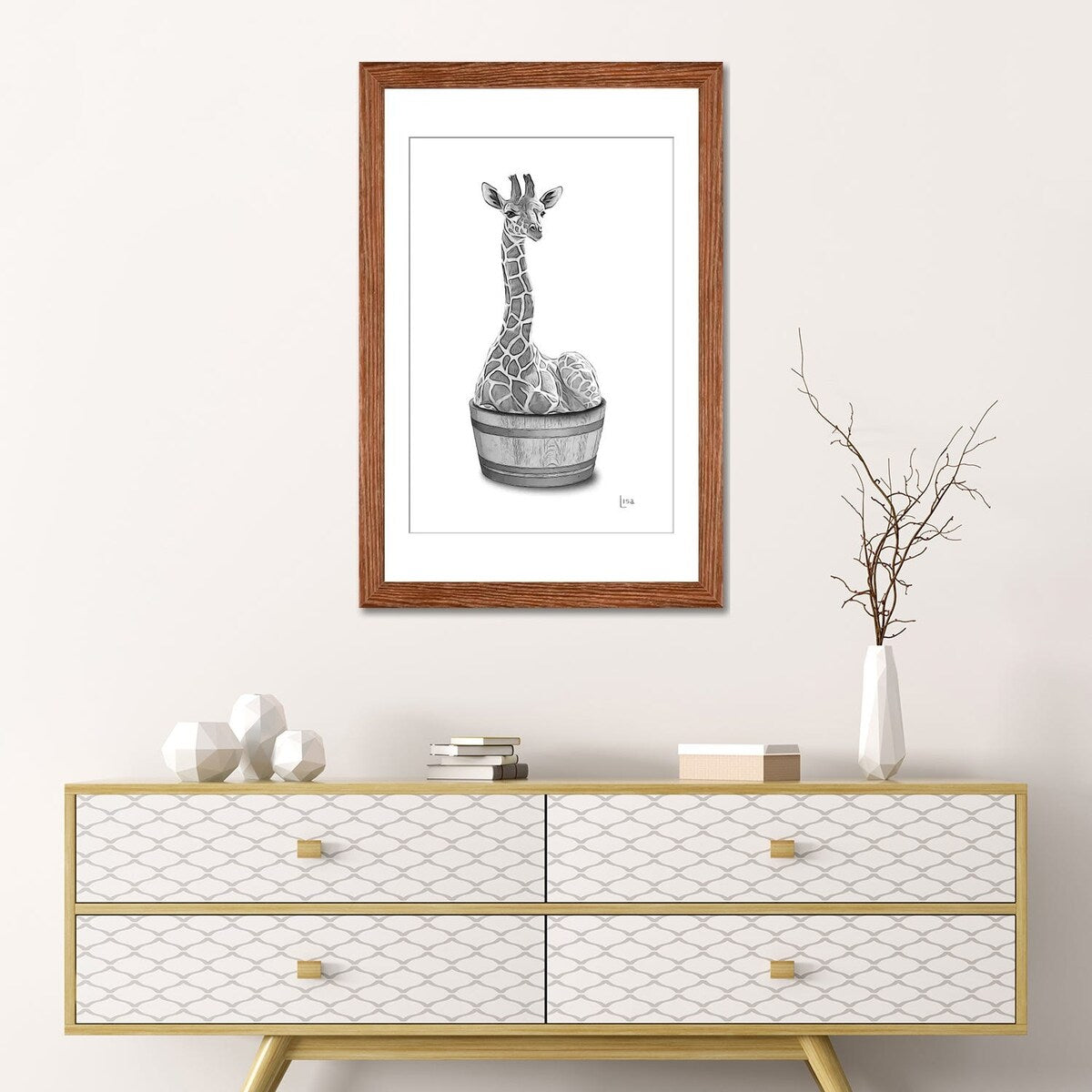 iCanvas "Giraffe In The Tub Bw" by Printable Lisa's Pets