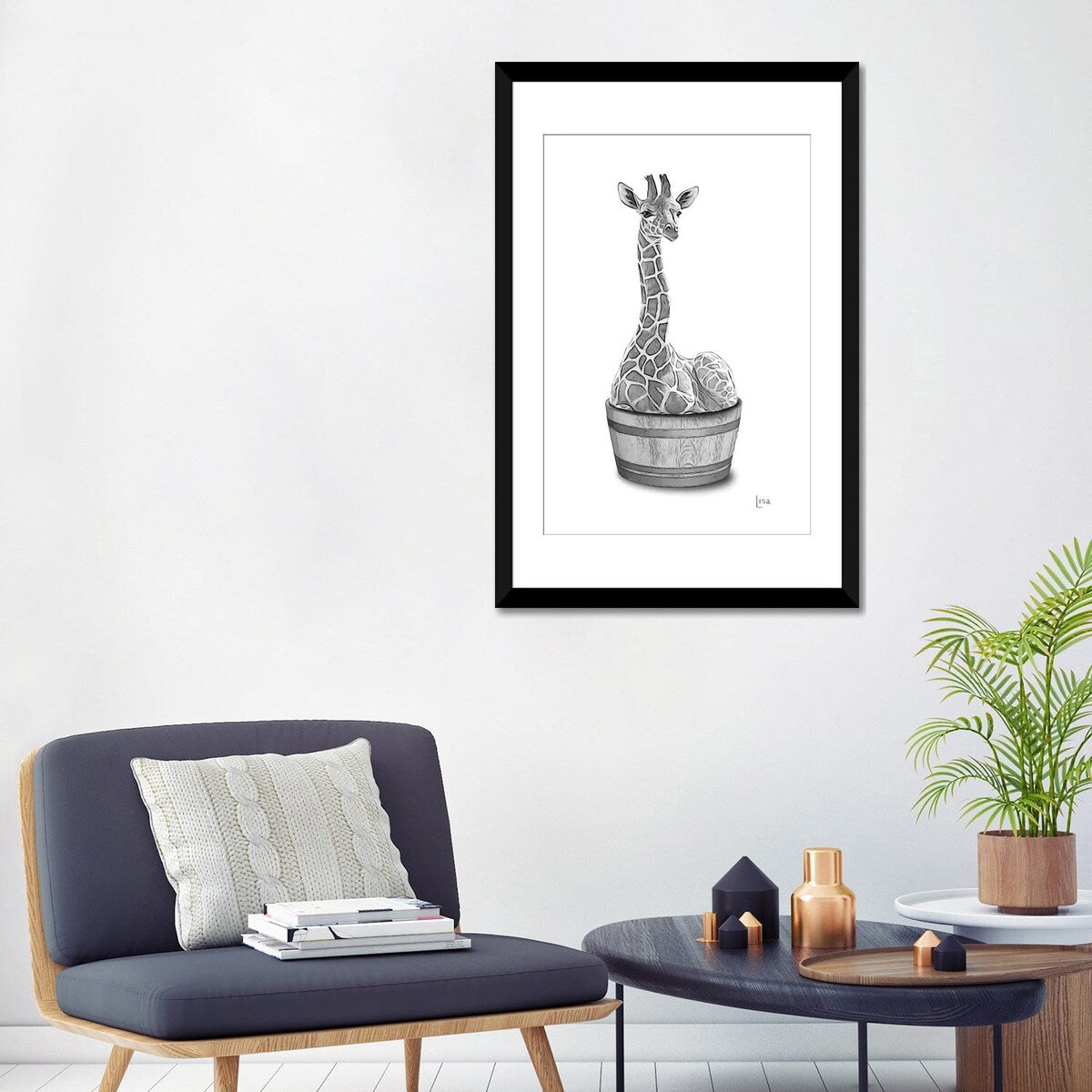 iCanvas "Giraffe In The Tub Bw" by Printable Lisa's Pets