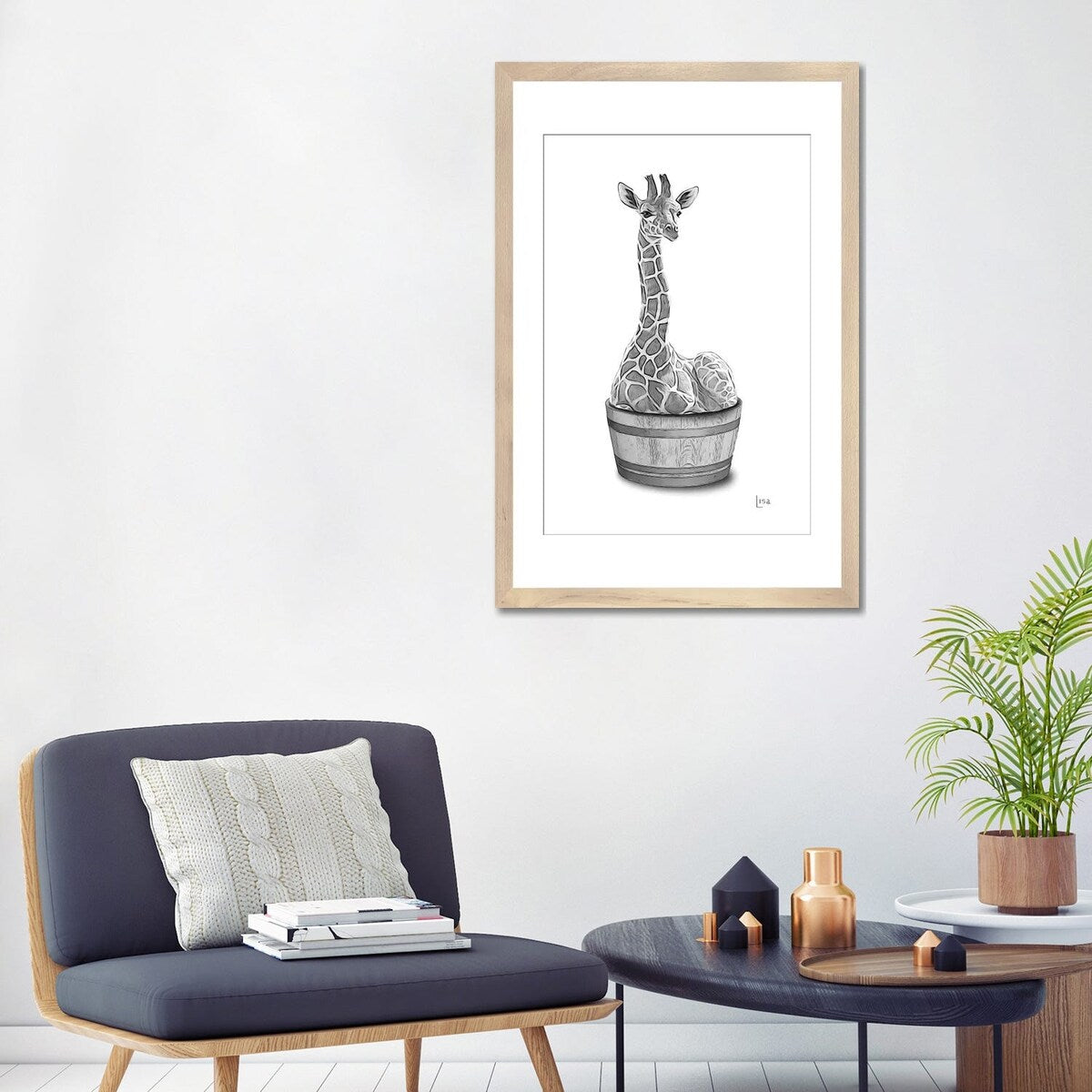 iCanvas "Giraffe In The Tub Bw" by Printable Lisa's Pets