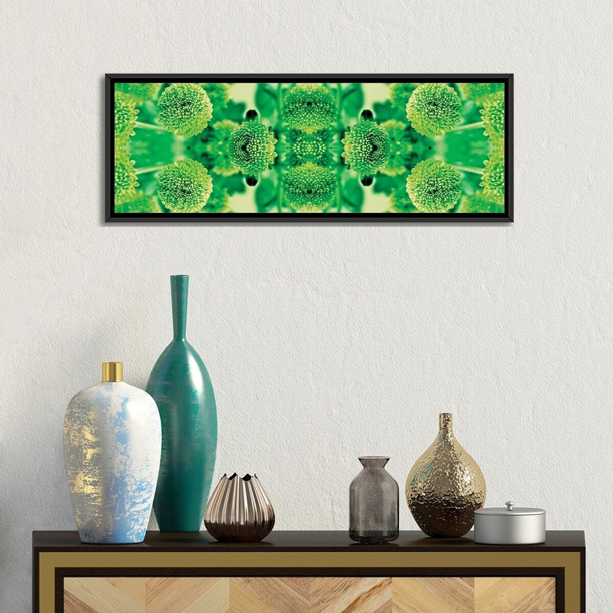 iCanvas "Green Flowers Kaleidoscope Effect" by Tom Quartermaine Framed Canvas Print