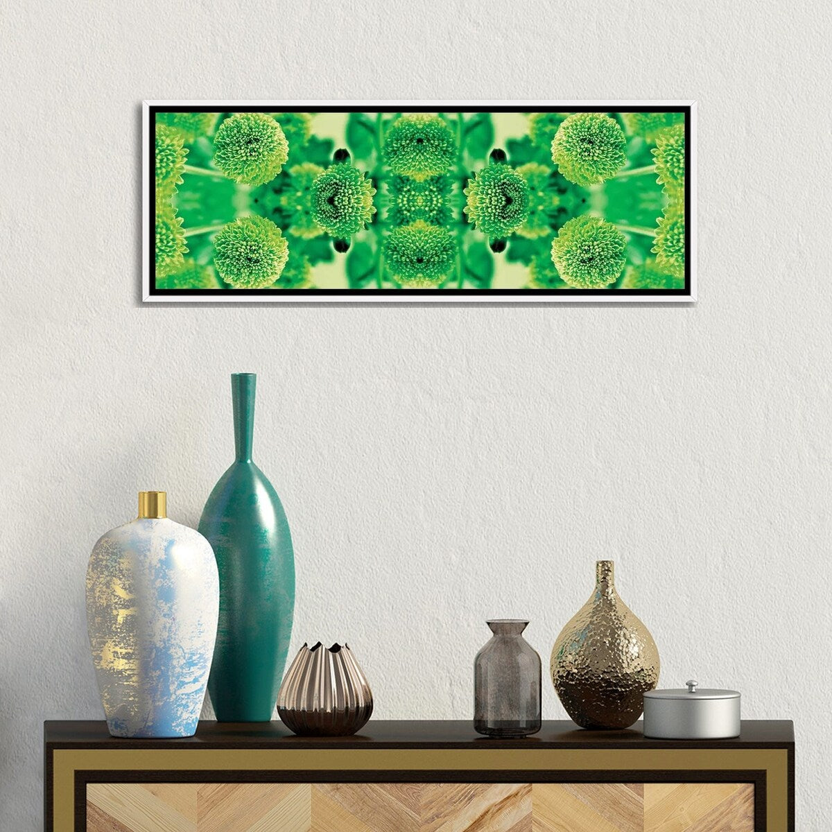 iCanvas "Green Flowers Kaleidoscope Effect" by Tom Quartermaine Framed Canvas Print