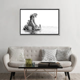 iCanvas "Hippo Yawn B/W" by Kyle Lewin Framed