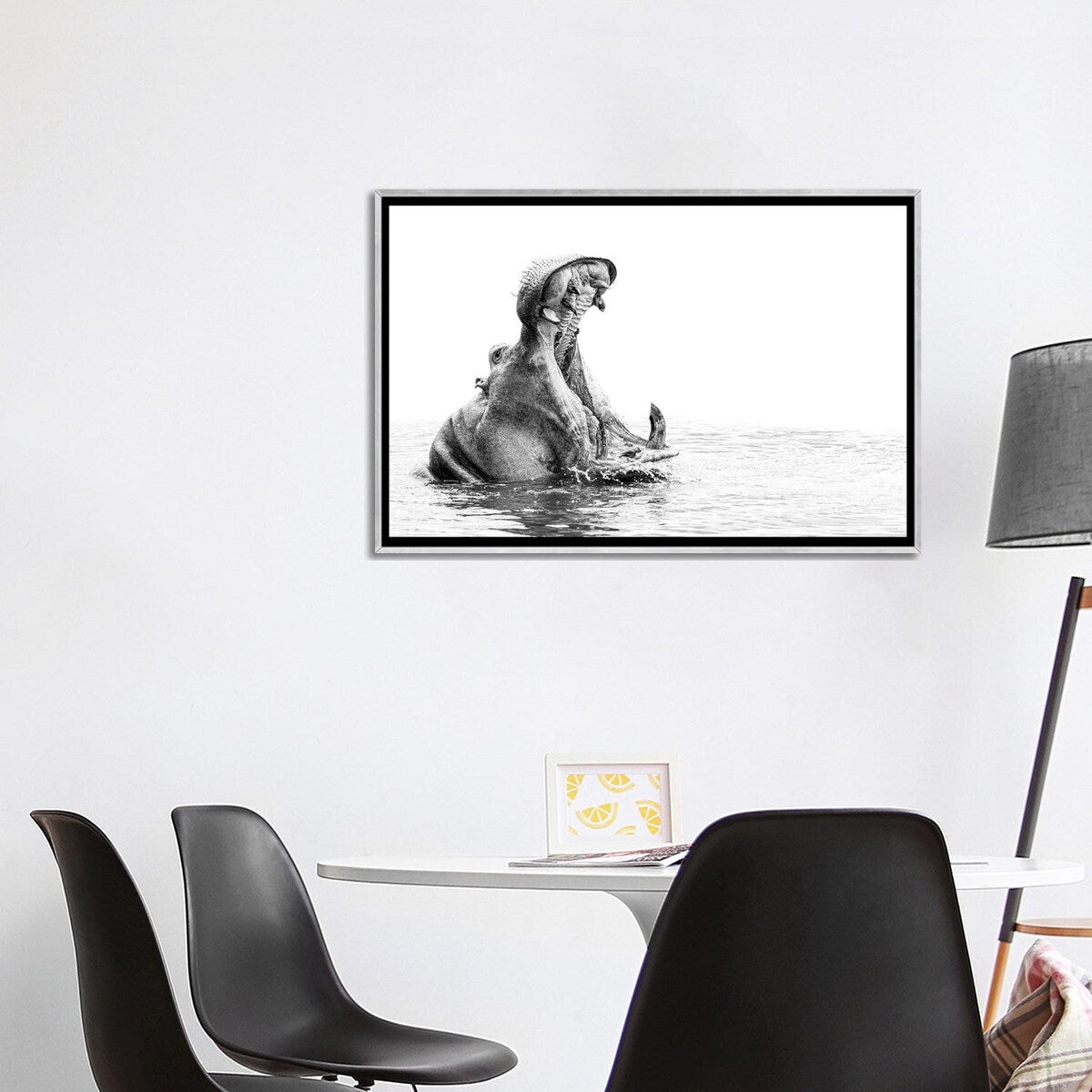 iCanvas "Hippo Yawn B/W" by Kyle Lewin Framed
