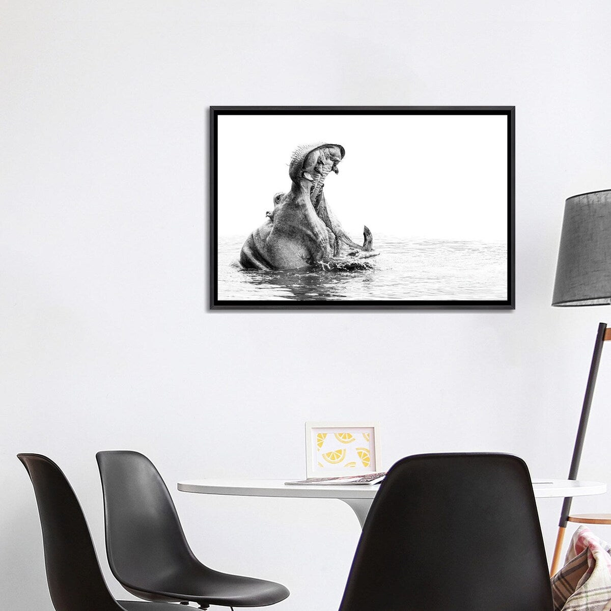 iCanvas "Hippo Yawn B/W" by Kyle Lewin Framed