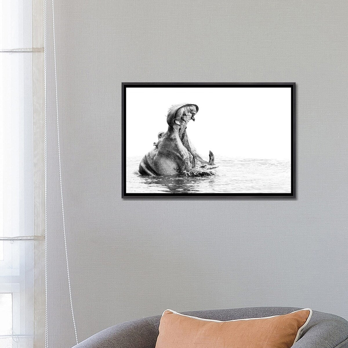 iCanvas "Hippo Yawn B/W" by Kyle Lewin Framed
