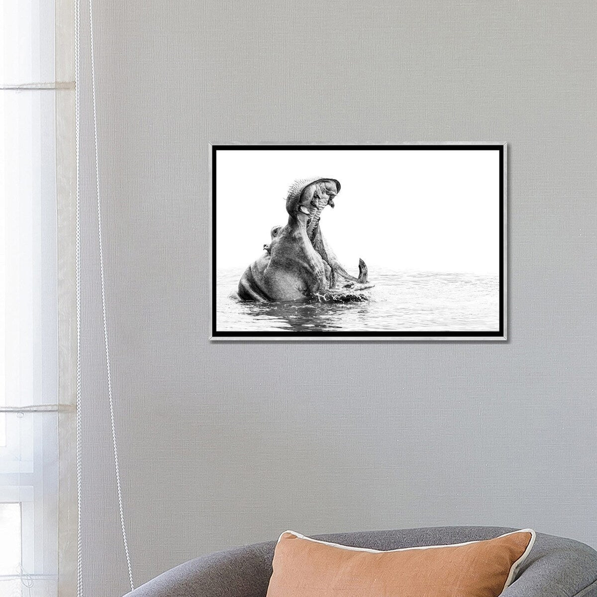 iCanvas "Hippo Yawn B/W" by Kyle Lewin Framed