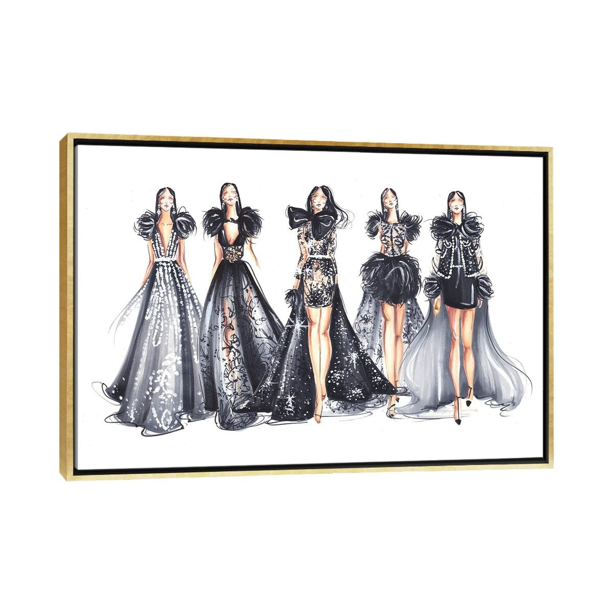 iCanvas "Ladies In Graphite Gray Gowns" by Dorina Nemeskeri Framed