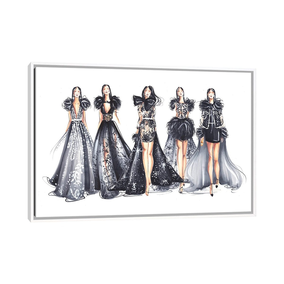 iCanvas "Ladies In Graphite Gray Gowns" by Dorina Nemeskeri Framed