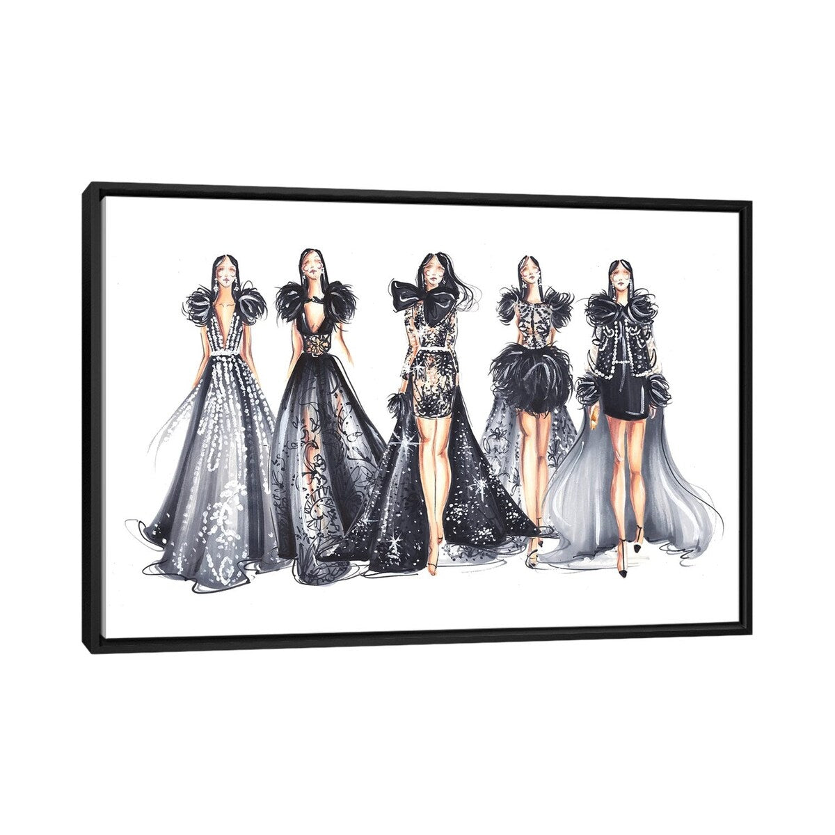 iCanvas "Ladies In Graphite Gray Gowns" by Dorina Nemeskeri Framed