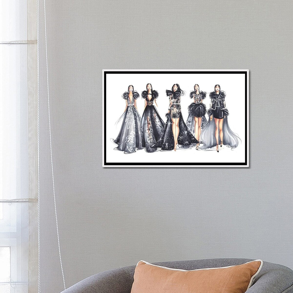 iCanvas "Ladies In Graphite Gray Gowns" by Dorina Nemeskeri Framed