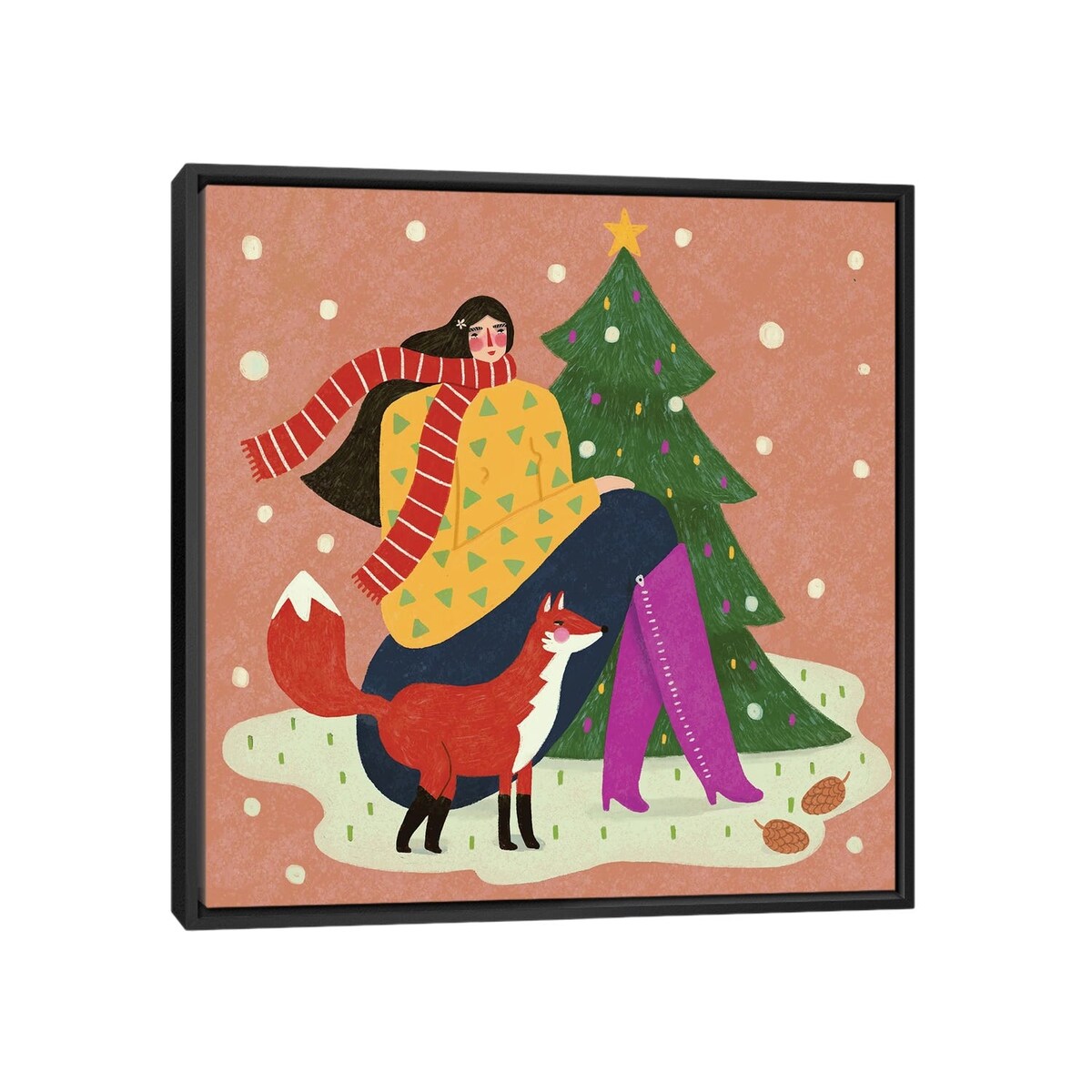 iCanvas "Lady And F0x In Snow" by Renee Melia Framed
