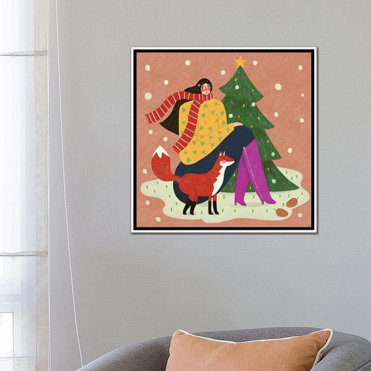 iCanvas "Lady And F0x In Snow" by Renee Melia Framed