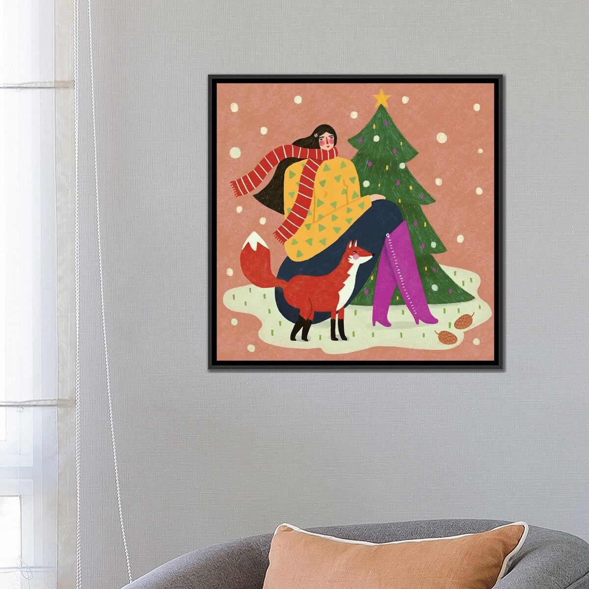 iCanvas "Lady And F0x In Snow" by Renee Melia Framed