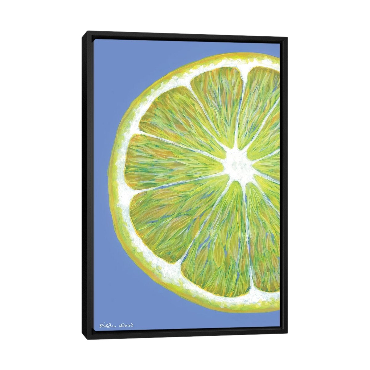 iCanvas "Lemon Slice On Blue" by Kirstin Wood Framed