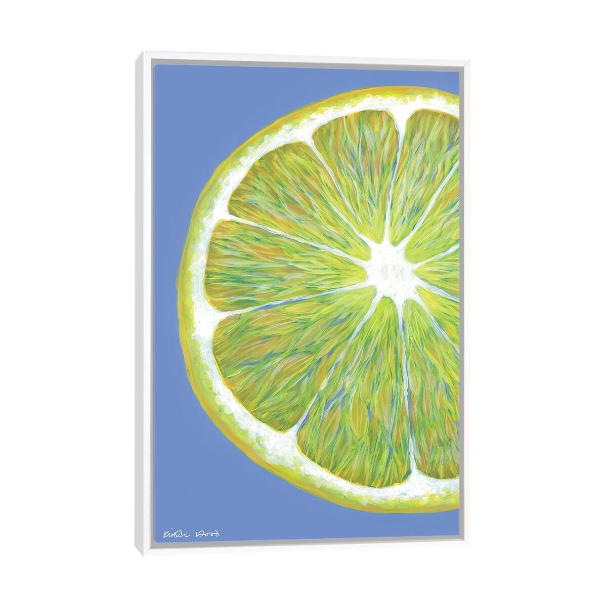 iCanvas "Lemon Slice On Blue" by Kirstin Wood Framed