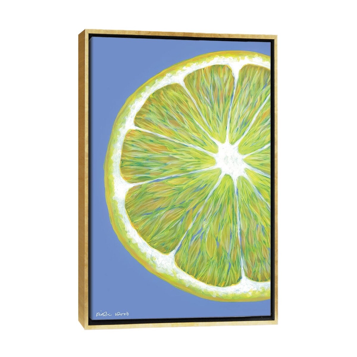 iCanvas "Lemon Slice On Blue" by Kirstin Wood Framed