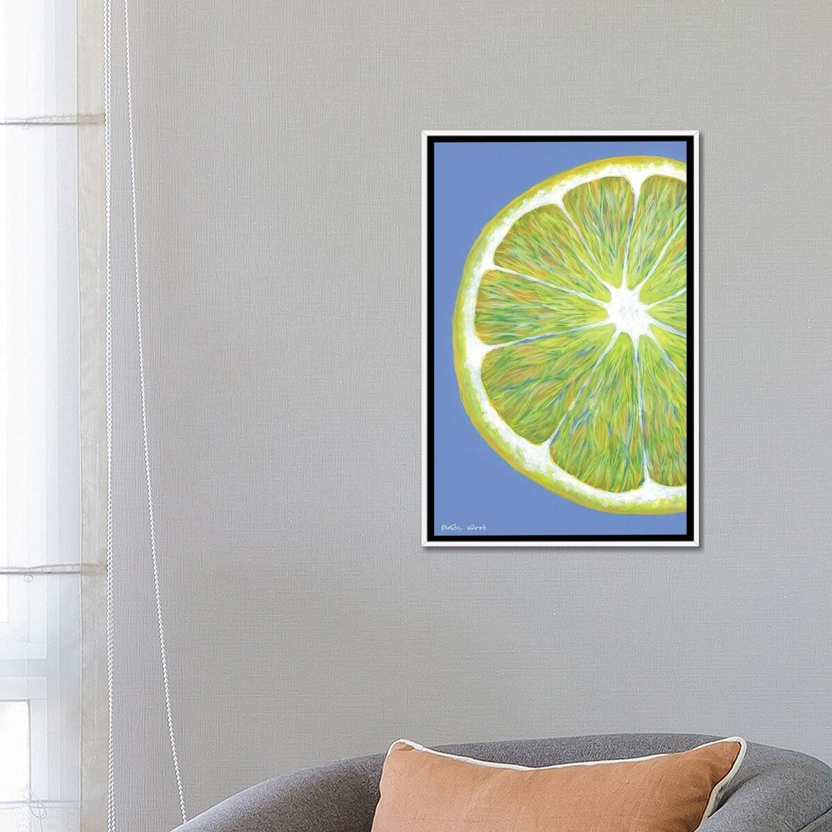 iCanvas "Lemon Slice On Blue" by Kirstin Wood Framed