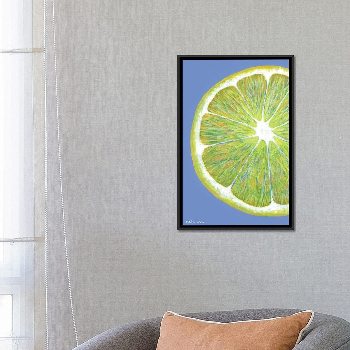 iCanvas "Lemon Slice On Blue" by Kirstin Wood Framed