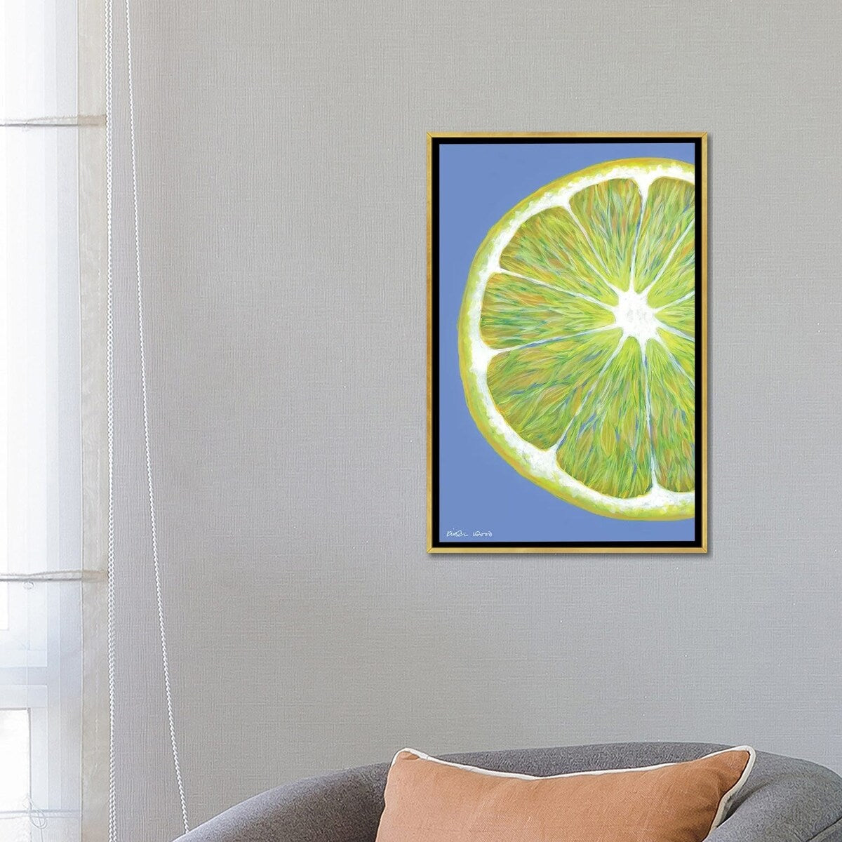 iCanvas "Lemon Slice On Blue" by Kirstin Wood Framed