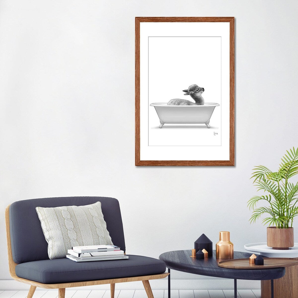 iCanvas "Llama In The Bath Bw" by Printable Lisa's Pets