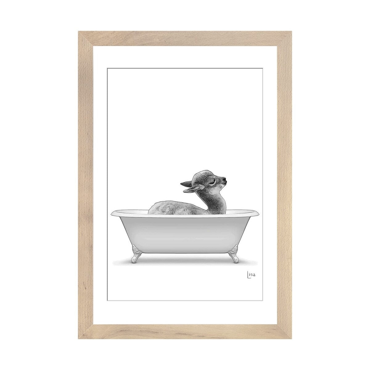 iCanvas "Llama In The Bath Bw" by Printable Lisa's Pets