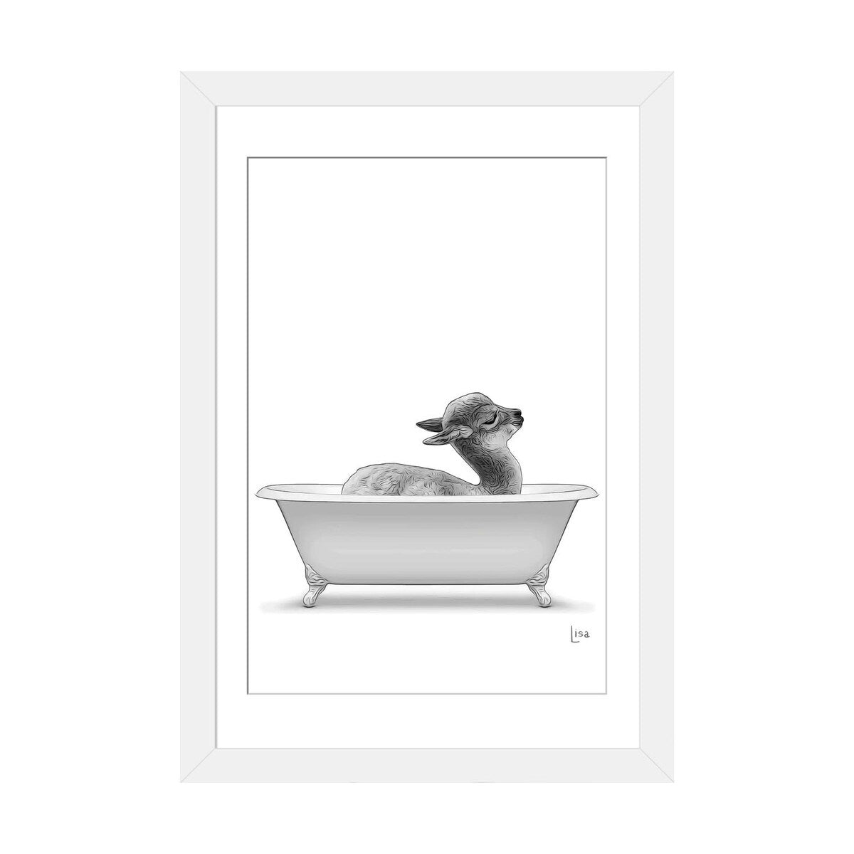 iCanvas "Llama In The Bath Bw" by Printable Lisa's Pets