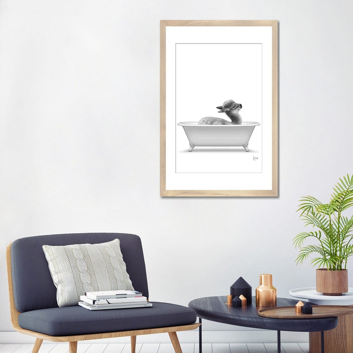 iCanvas "Llama In The Bath Bw" by Printable Lisa's Pets