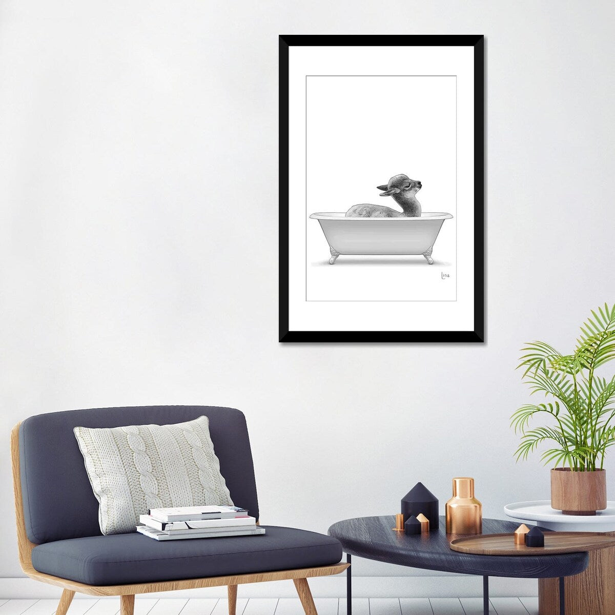 iCanvas "Llama In The Bath Bw" by Printable Lisa's Pets