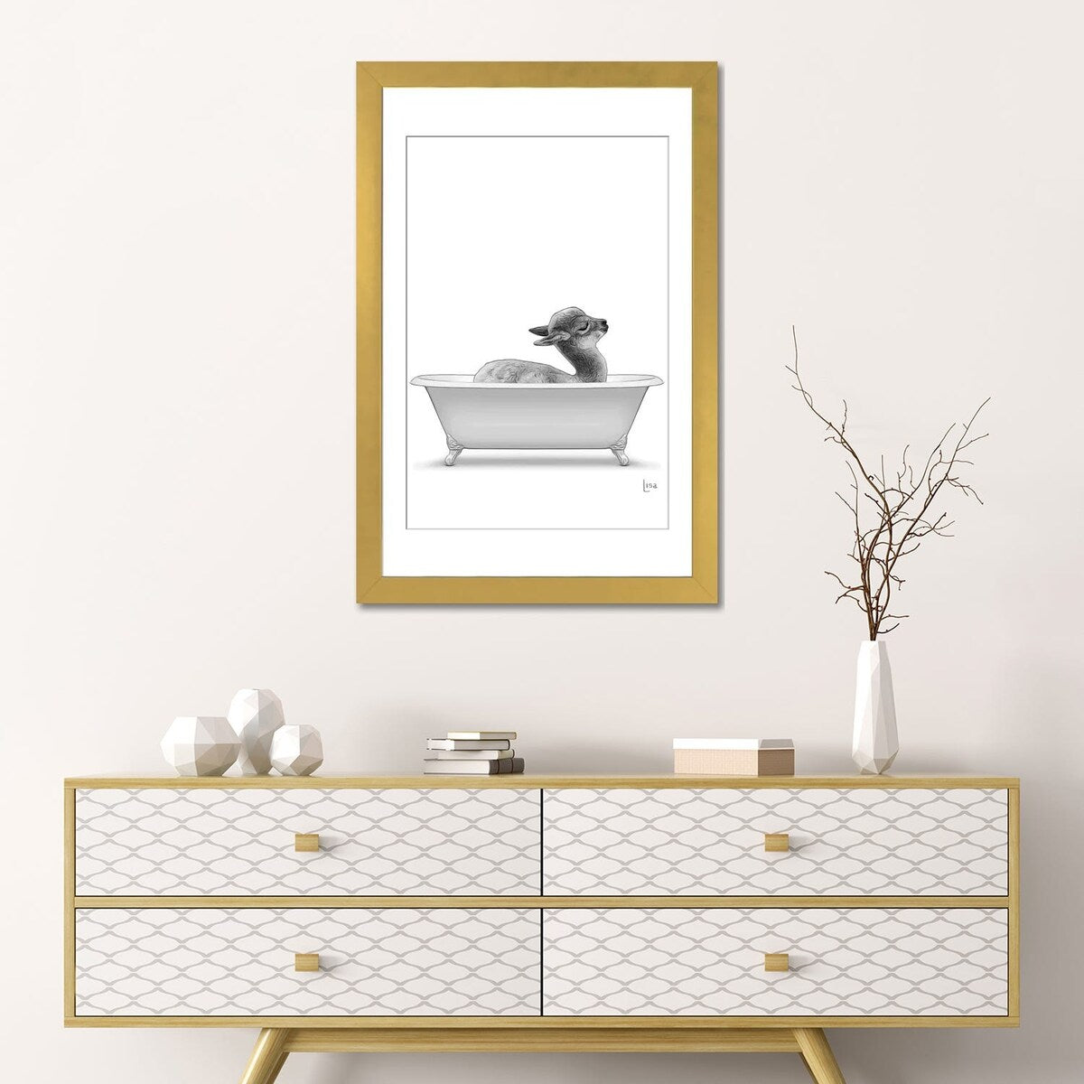 iCanvas "Llama In The Bath Bw" by Printable Lisa's Pets