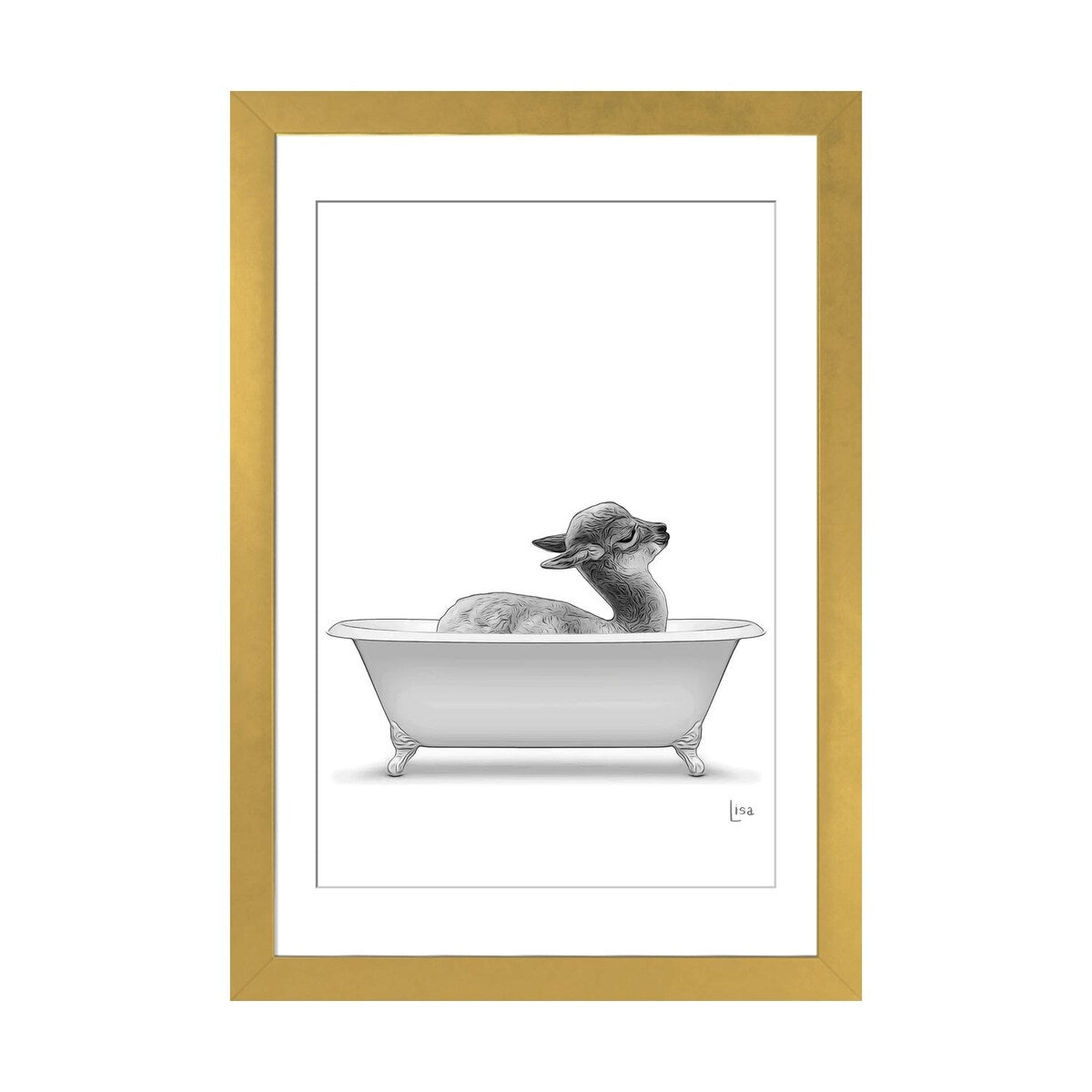 iCanvas "Llama In The Bath Bw" by Printable Lisa's Pets