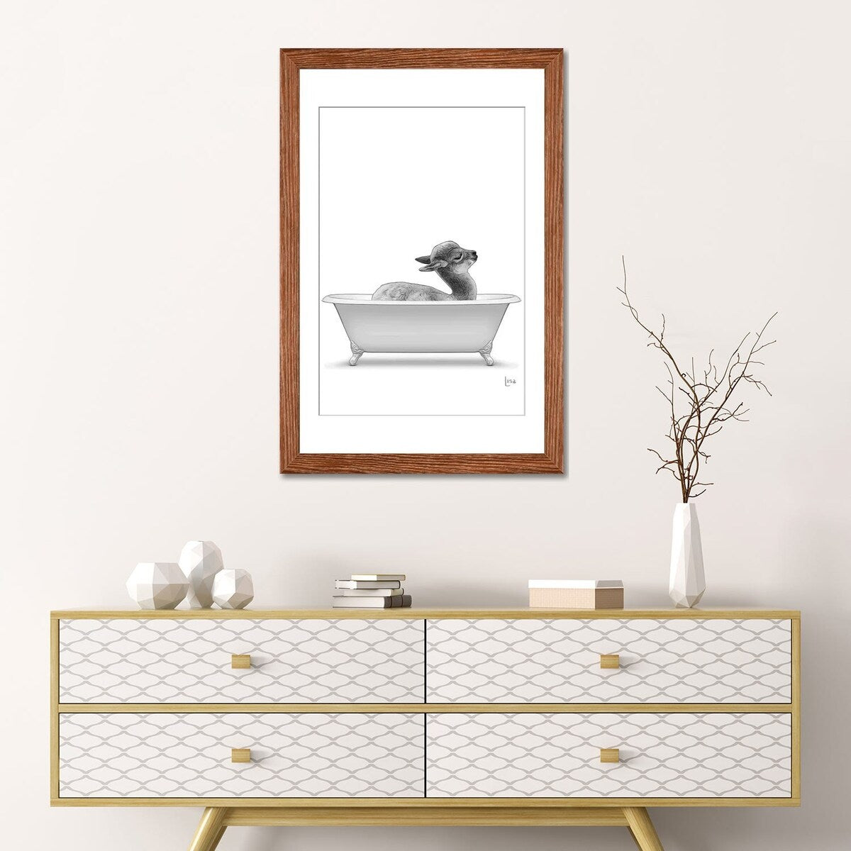 iCanvas "Llama In The Bath Bw" by Printable Lisa's Pets