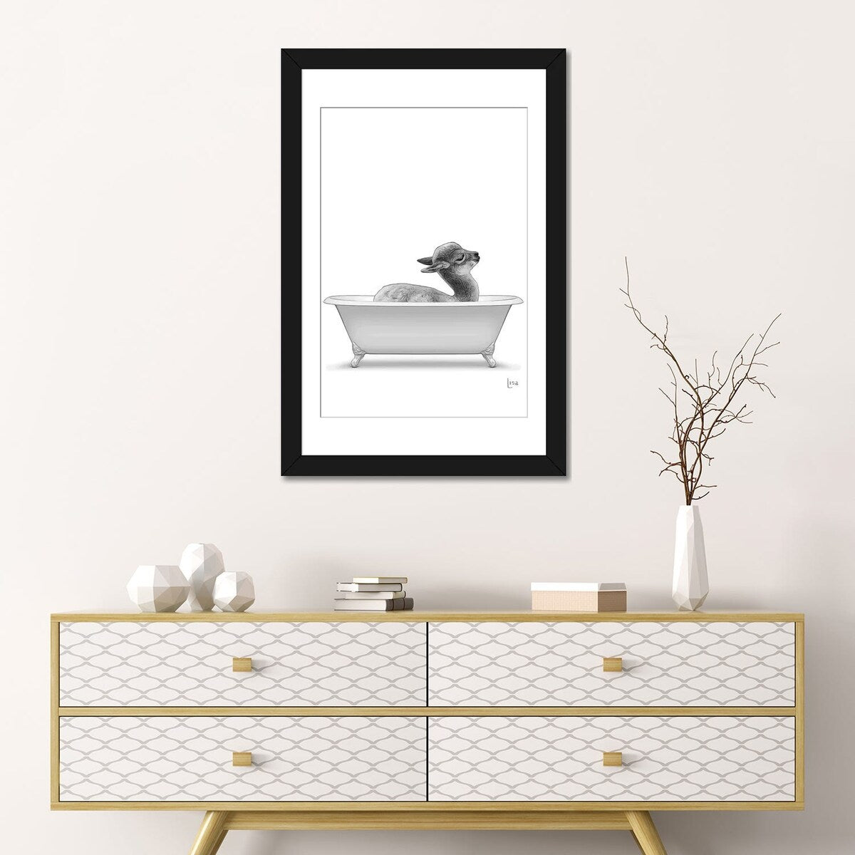 iCanvas "Llama In The Bath Bw" by Printable Lisa's Pets