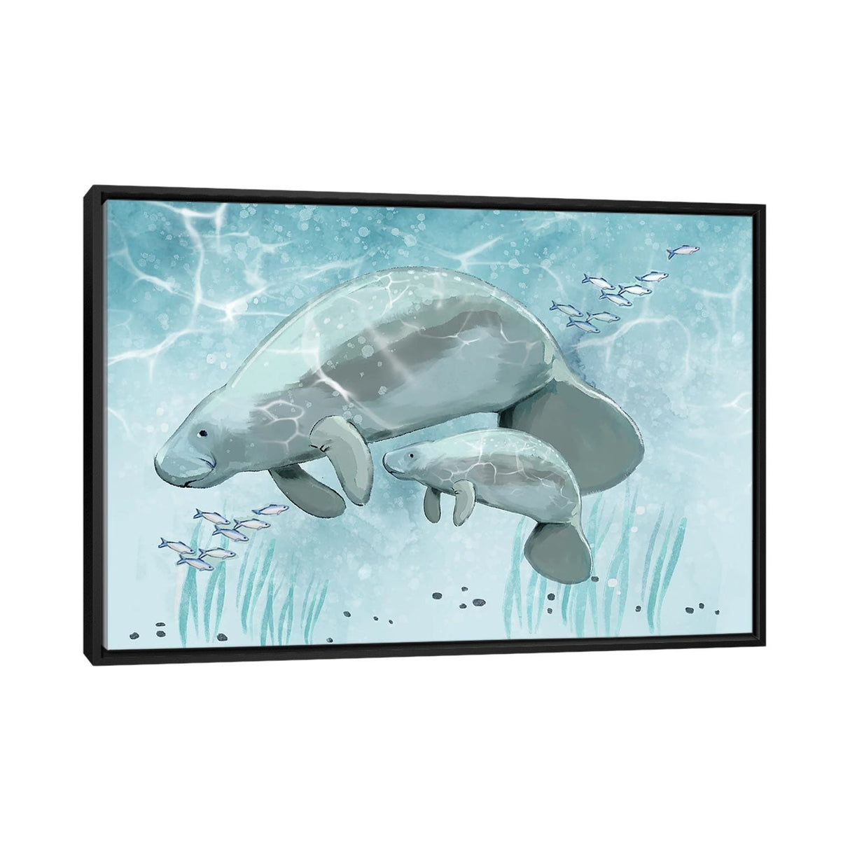 iCanvas "Mama and Baby Manatee" by Thomas Little Framed Canvas Print
